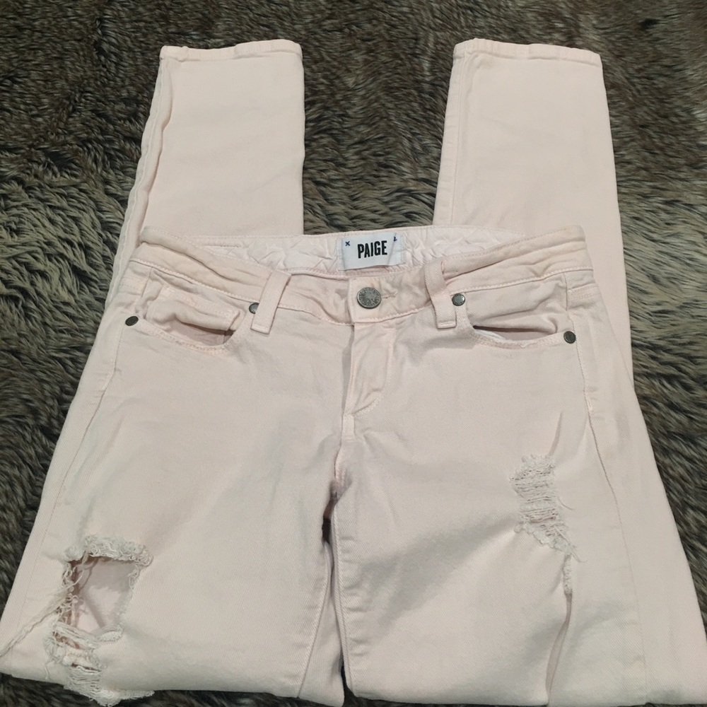 Paige Skyline Ankle Peg Distressed Jeans Low-Rise Color Blossom *Size 26*